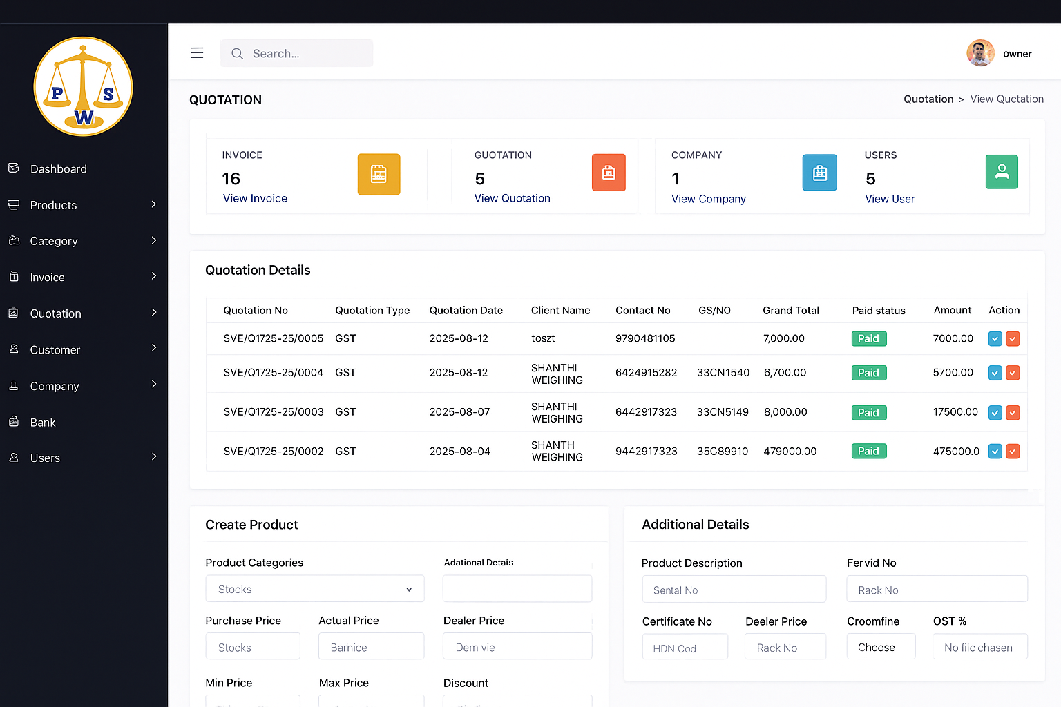 Billing System Screen